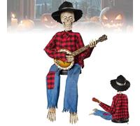 Funny Animated Dueling Banjo Skeletons, Dueling Banjos Skeleton, Halloween Banjo Playing Skeletons, 2025 New Country Skeleton Musicians, Indoor and Outdoor Decorations, Photo(Red,NO Light)