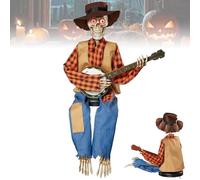 Funny Animated Dueling Banjo Skeletons, Dueling Banjos Skeleton, Halloween Banjo Playing Skeletons, 2025 New Country Skeleton Musicians, Indoor and Outdoor Decorations, Photo(Yellow,NO Light)