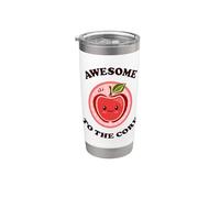 Funny Apple Awesome To The Core Cute Kawaii Fruit Food Juego de palabras Vaso térmico de acero inoxidable de doble pared