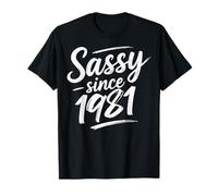 Funny Attitude Sassy Since 1981 Retro Mama Wife Sass Queen Camiseta