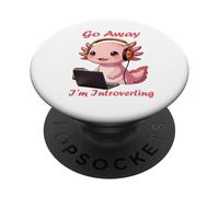 Funny Axolotls Go Away I'm Introverting Cute Kawaii Axolotl PopSockets PopGrip Adhesivo