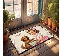 Funny Bar Decor Sweet Moments: A Girl And Her Puppy Enjoying Cookies Together Felpudo exterior decoración de otoño grande para entrada al aire libre (40 x 60 cm)