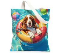 Funny Basset Hound Dog - Bolsa de lona para ir de compras de 13 x 15 pulgadas, salvavidas para piscina, bolsa de comestibles reutilizable para mujeres, mascotas, trabajo, viajes, decoración de regalo