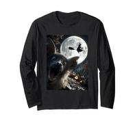 Funny Bat Selfie Luna Llena Bosque de Brujas Volador Halloween Manga Larga