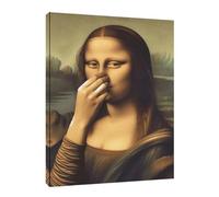 Funny Bathroom Art Painting - Mona Lisa Oil Canvas Wall Mural With Humor Vintage Whimsical Style | Decorative Artwork For Restaurant, Hotel, Garden, Holiday Party, Home Room, And Dormitory Spaces