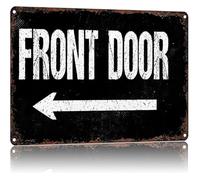 Funny Bathroom Direction Sign Front Door with Right or Left Arrow Vintage Aluminum Sign for Restroom Decor Home Cafe Porch Outdoor Indoor 8 X 12 in
