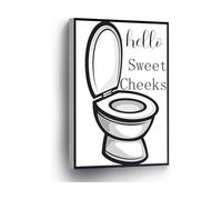 Funny Bathroom Sign Toilet Hello Sweet Cheeks Canvas Print Black and White Wall Art Poster for Home Office School Wall Decor(Framed,16x24inch(40x60cm))