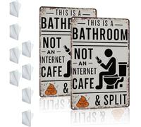 Funny Bathroom Signs Decor - "This Is A Bathroom Not An Internet Cafe" Metal Tin Sign | Stop Phone Scrollers | 4 Traceless Tapes Included | Rust-Proof Vintage Wall Art, 8x12 In (2Pcs)
