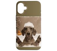 Funny Bathtub Dog Dachshund Selfie Carcasa para iPhone 16 Plus