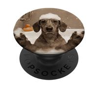 Funny Bathtub Dog Dachshund Selfie PopSockets PopGrip Adhesivo