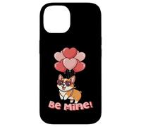 Funny Be Mine Valentines Day Heart Balloons Corgi Dog Lover Carcasa para iPhone 14