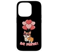 Funny Be Mine Valentines Day Heart Balloons Corgi Dog Lover Carcasa para iPhone 14 Pro