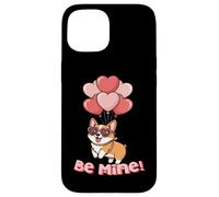 Funny Be Mine Valentines Day Heart Balloons Corgi Dog Lover Carcasa para iPhone 15