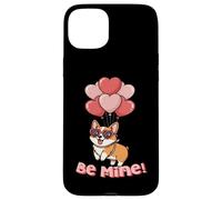 Funny Be Mine Valentines Day Heart Balloons Corgi Dog Lover Carcasa para iPhone 15 Plus