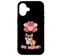 Funny Be Mine Valentines Day Heart Balloons Corgi Dog Lover Carcasa para iPhone 16