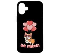 Funny Be Mine Valentines Day Heart Balloons Corgi Dog Lover Carcasa para iPhone 16 Plus