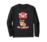 Funny Be Mine Valentines Day Heart Balloons Corgi Dog Lover Manga Larga