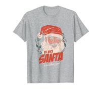 Funny Be Nice Santa Claus Mirándote Árbol de Navidad X-Mas Camiseta, Hombre, Gris Jaspeado, S