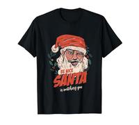 Funny Be Nice Santa Claus Mirándote Árbol de Navidad X-Mas Camiseta, Hombre, Negro, S