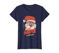 Funny Be Nice Santa Claus Mirándote Árbol de Navidad X-Mas Camiseta, Mujer, Azul Marino, S