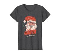 Funny Be Nice Santa Claus Mirándote Árbol de Navidad X-Mas Camiseta, Mujer, Jaspeado Oscuro, S