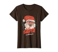 Funny Be Nice Santa Claus Mirándote Árbol de Navidad X-Mas Camiseta, Mujer, Marrón, S