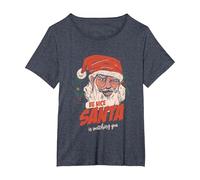 Funny Be Nice Santa Claus Mirándote Árbol de Navidad X-Mas Camiseta, Mujer Tallas Grandes, Azul Jaspeado, 3XL Grande