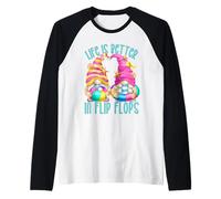 Funny Beach Gnomes For Women Life Is Better In Flip Flops Camiseta Manga Raglan