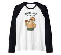 Funny Beach Santa - Ho Ho Hold My Beer, Pájaro del Dedo Medio Camiseta Manga Raglan