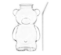 Funny Bear Tumbler - 320ml Glass Cup for Coffee | Clear Glass with Straw Lid, Cute Iced Tea Juice Water Cocktail Beer Wine Mug, Home Bar Office Party Cafe Drinkware