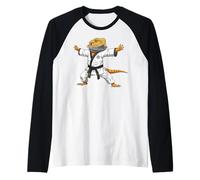 Funny Bearded Dragons Doing Karate Samurai Ninja Lizard Camiseta Manga Raglan