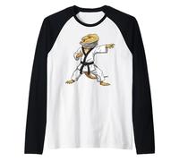 Funny Bearded Dragons Doing Karate Samurai Ninja Lizard Camiseta Manga Raglan