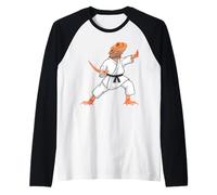 Funny Bearded Dragons Doing Karate Samurai Ninja Lizard Camiseta Manga Raglan