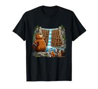 Funny Beaver Dam Constructor Bosque Animales Escena Camiseta