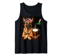 Funny Belgian Malinois Drinking Beer Meme 4th of July USA Camiseta sin Mangas