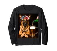 Funny Belgian Malinois Drinking Beer Meme 4th of July USA Manga Larga