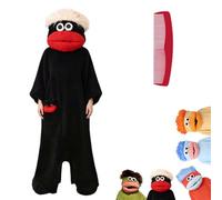 Funny Big Mouth Monster Adult Onesie Pajamas,Cozy Green Monster Hooded Fleece Onesie Oversized Pajama,Soft Plush Jumpsuit (FR/ES, Letras, XL, Regular, Regular, Black)