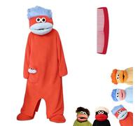 Funny Big Mouth Monster Adult Onesie Pajamas,Cozy Green Monster Hooded Fleece Onesie Oversized Pajama,Soft Plush Jumpsuit (FR/ES, Letras, M, Regular, Regular, Red)