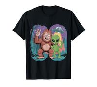 Funny Bigfoot Alien Sasquatch Rock on Hand Sign Ovnife Camiseta