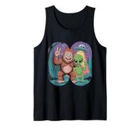 Funny Bigfoot Alien Sasquatch Rock on Hand Sign Ovnife Camiseta sin Mangas
