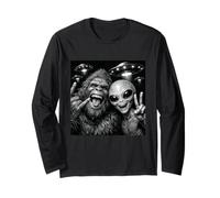 Funny Bigfoot Alien Selfie UFO Clásico Conspiración Manga Larga