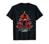 Funny Bigfoot Christmas Tree Lights Plaid Xmas Sasquatch Camiseta