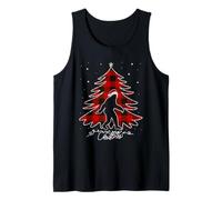 Funny Bigfoot Christmas Tree Lights Plaid Xmas Sasquatch Camiseta sin Mangas