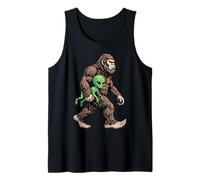 Funny Bigfoot Llevando Alien Sasquatch UFO Cryptid Camiseta sin Mangas