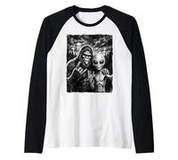 Funny Bigfoot Selfie Rock En UFO Sasquatch Camiseta Manga Raglan