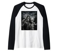 Funny Bigfoot Selfie Rock En UFO Sasquatch Camiseta Manga Raglan