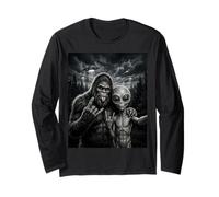 Funny Bigfoot Selfie Rock En UFO Sasquatch Manga Larga
