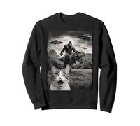 Funny Bigfoot T Rex Alien Invasion OVNI Gato asustado AI Sudadera