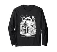 Funny bigfoot tocando la guitarra alienígena Groovin 'el OVNI desconocido Manga Larga