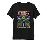 Funny Bigfoot UFO autoestopista Retro psicodélico Arte de Ciencia ficción Camiseta Premium